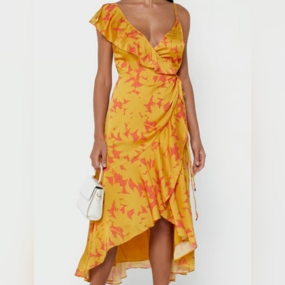 Ted Baker- Ruffle Midi Wrap Dress- Pink/Yellow 6NWT-